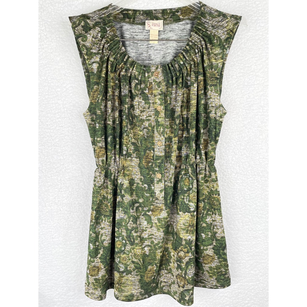 Tracy Porter Green Floral Space‎ Dye Knit Tunic Top Sleeveless Boho Size 4-6 S